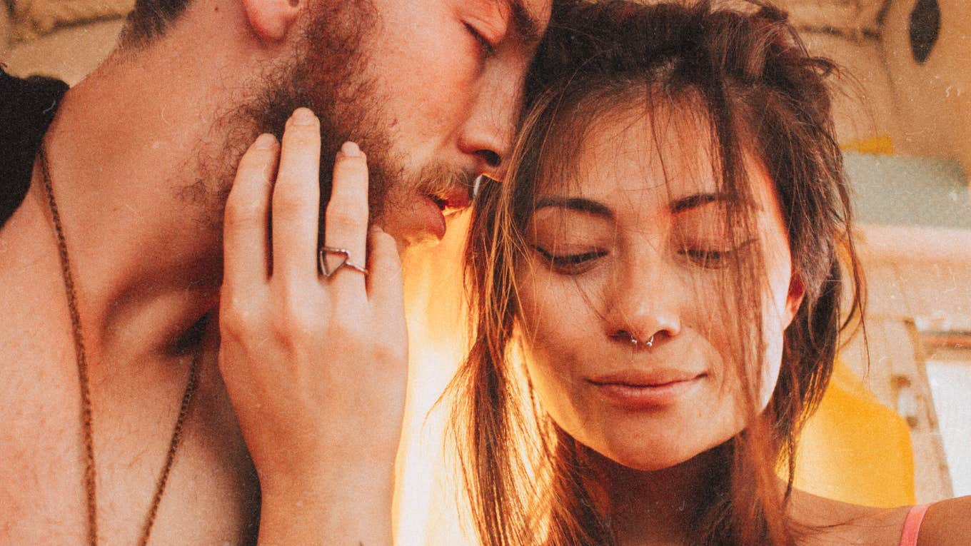 Man sincerely being loving towards woman
