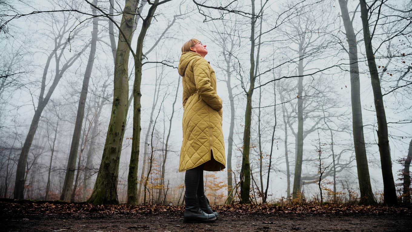 A Middle-Aged Mom Seeks Her Higher Power Middle aged mother seeks higher power in forest