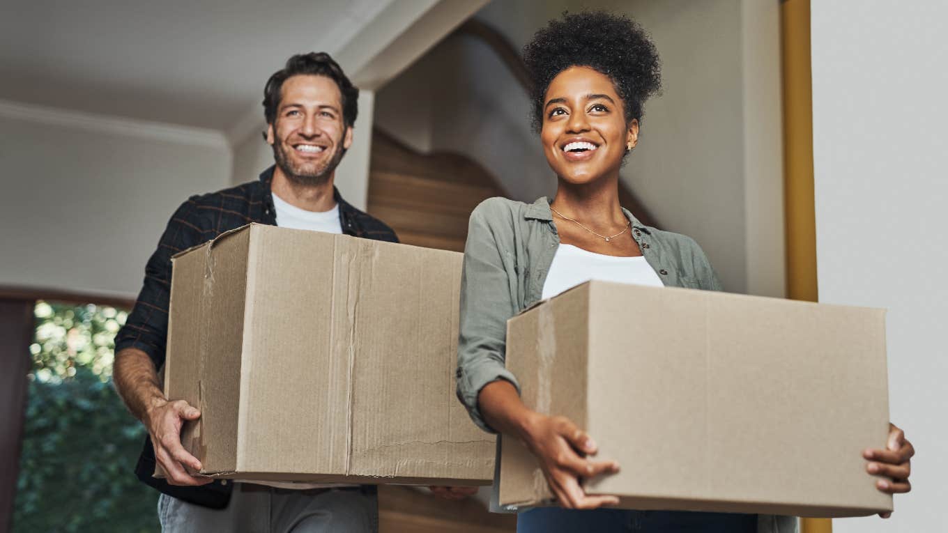 Couple moving into their first home