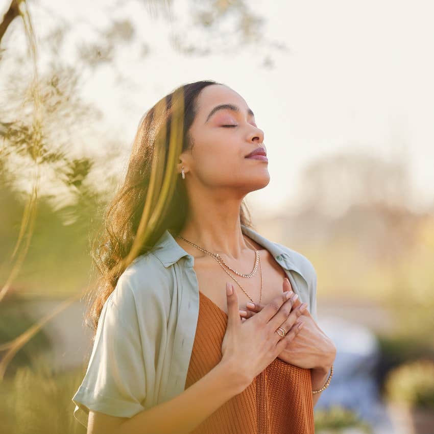 peaceful woman alone