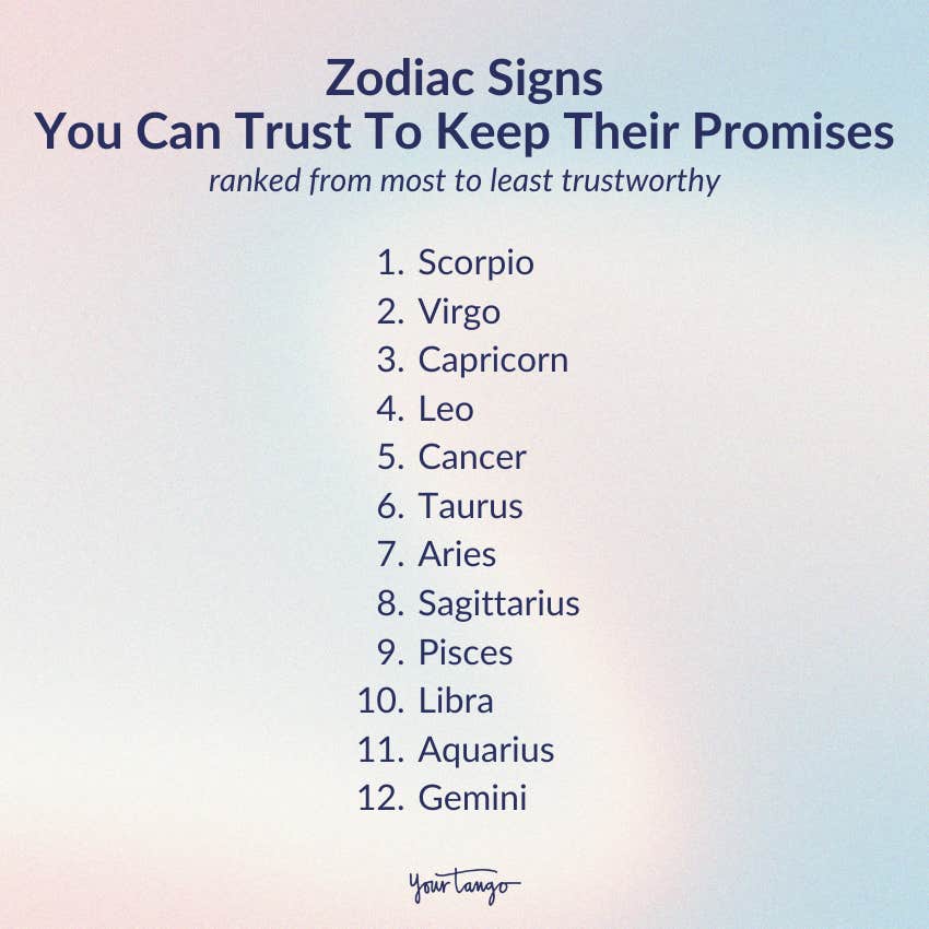 ranked list of zodiac signs you can trust to keep their promises