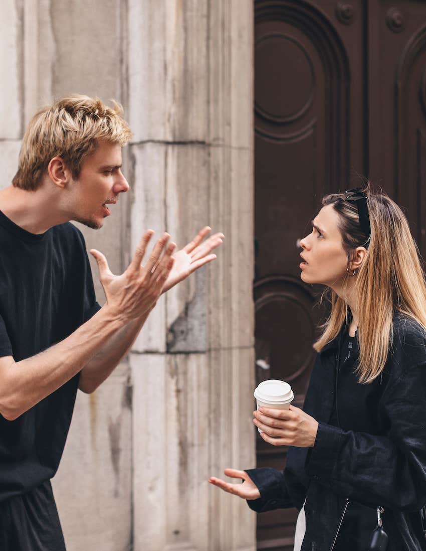 Man coercive controls women in public
