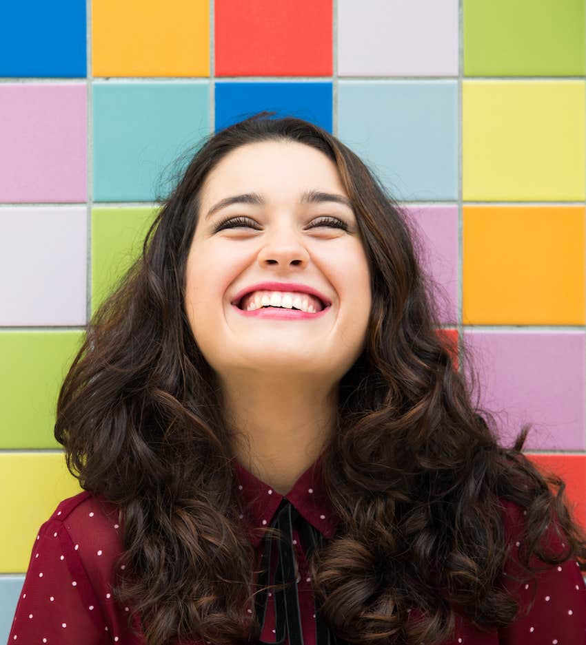 Smiling Woman Gets Happiness