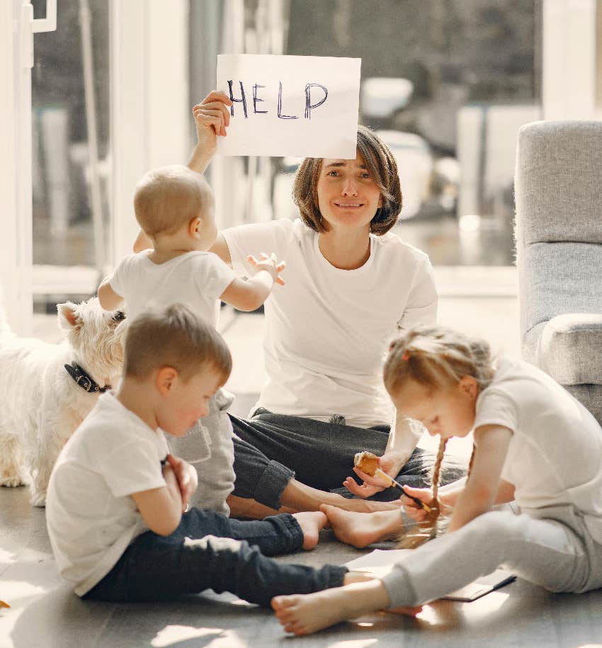 stressed mom at home with her kids