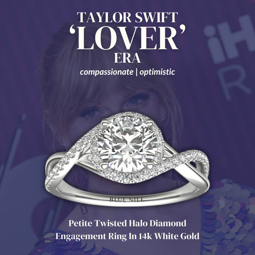 Petite Twisted Halo Diamond Engagement Ring in 14k White Gold