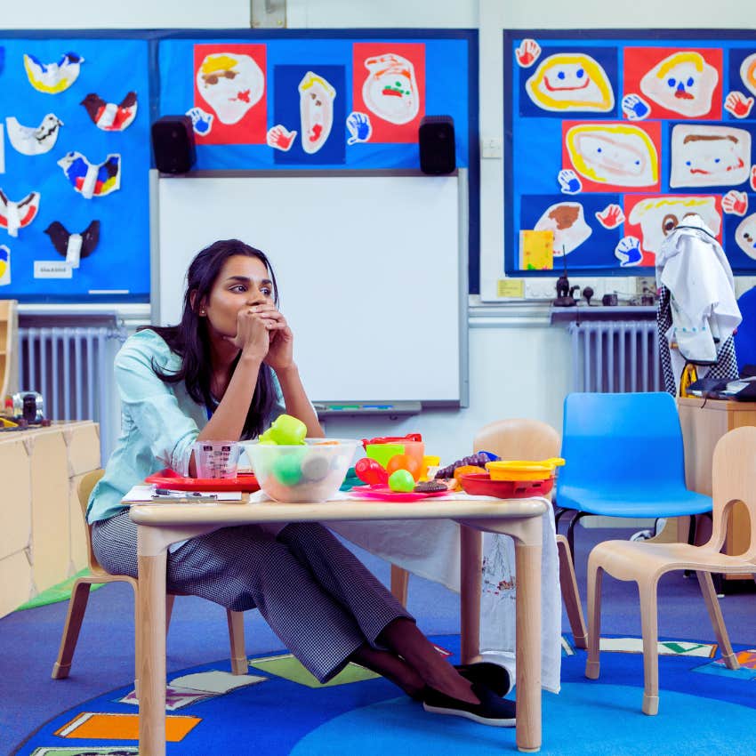 unhappy teacher in classroom