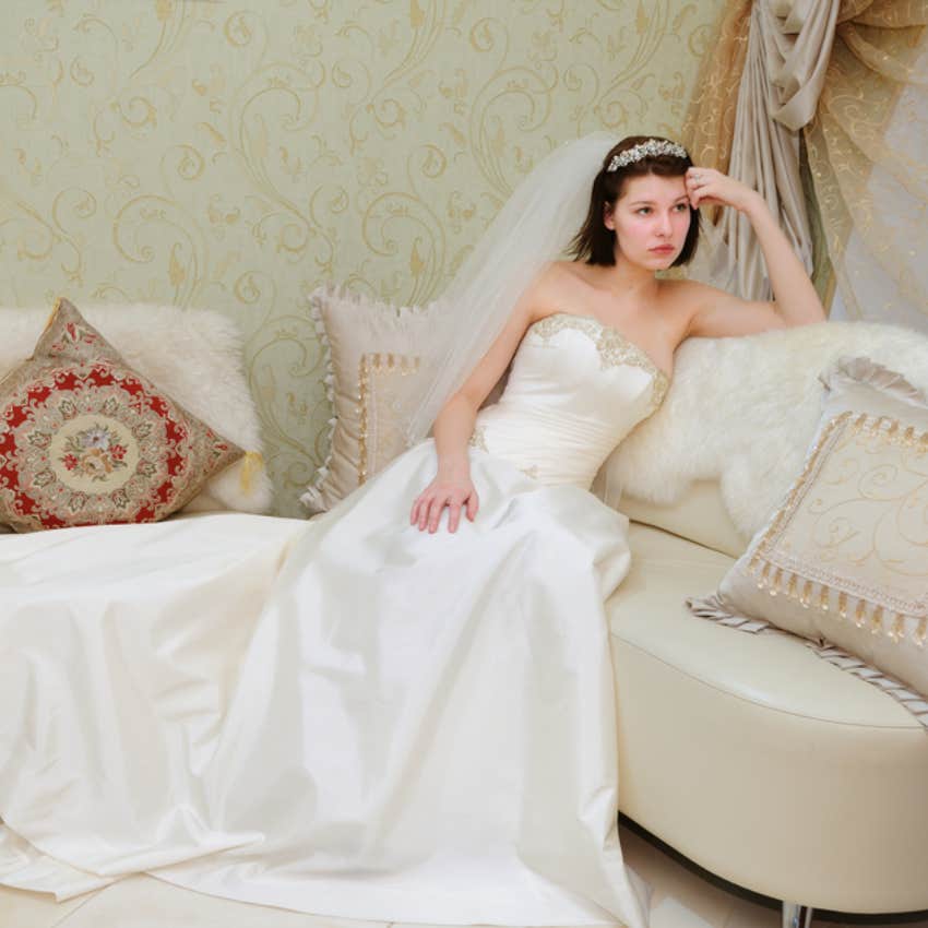bride, sad, bridal shop