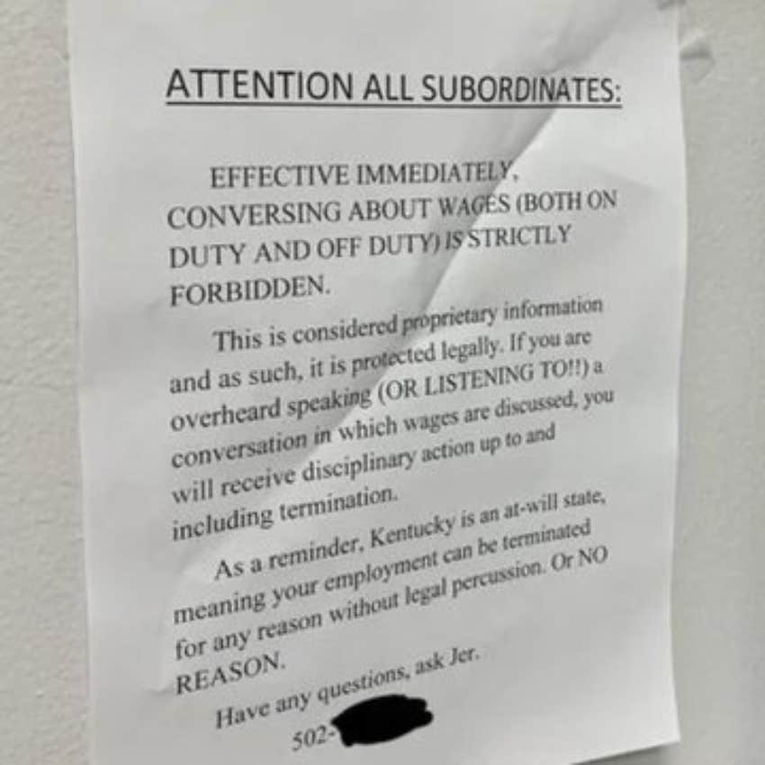 notice from boss who forbids discussion of pay