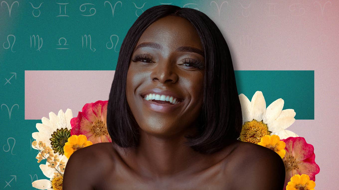 Zodiac Signs Finally Put Themselves First On May 18, 2024 smiling woman and zodiac signs putting herself first on may 18, 2024