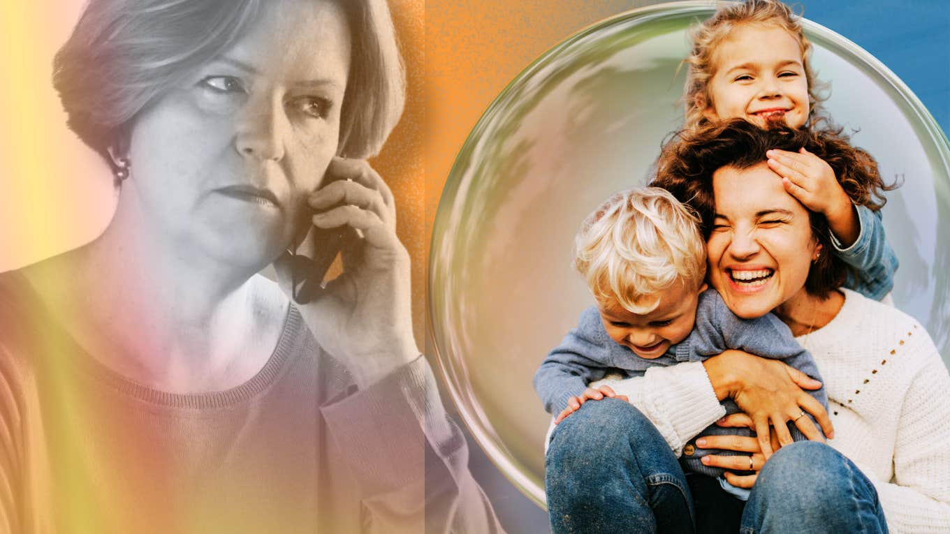 A Common Reason An Adult May Keep Their Child From Their Grandparent Adult woman keeping her children in a bubble away from grandparent