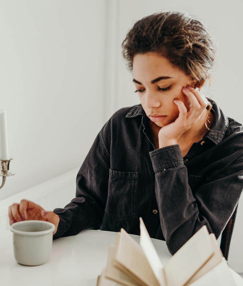 sad woman reading 