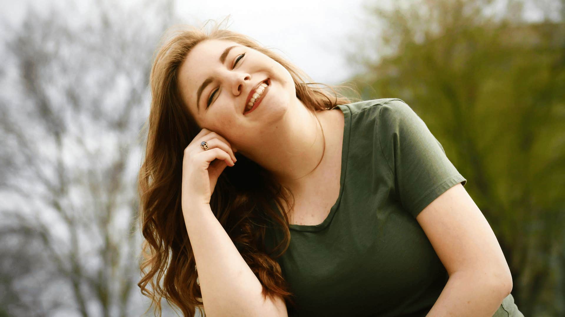 happy woman thinking about her good choice