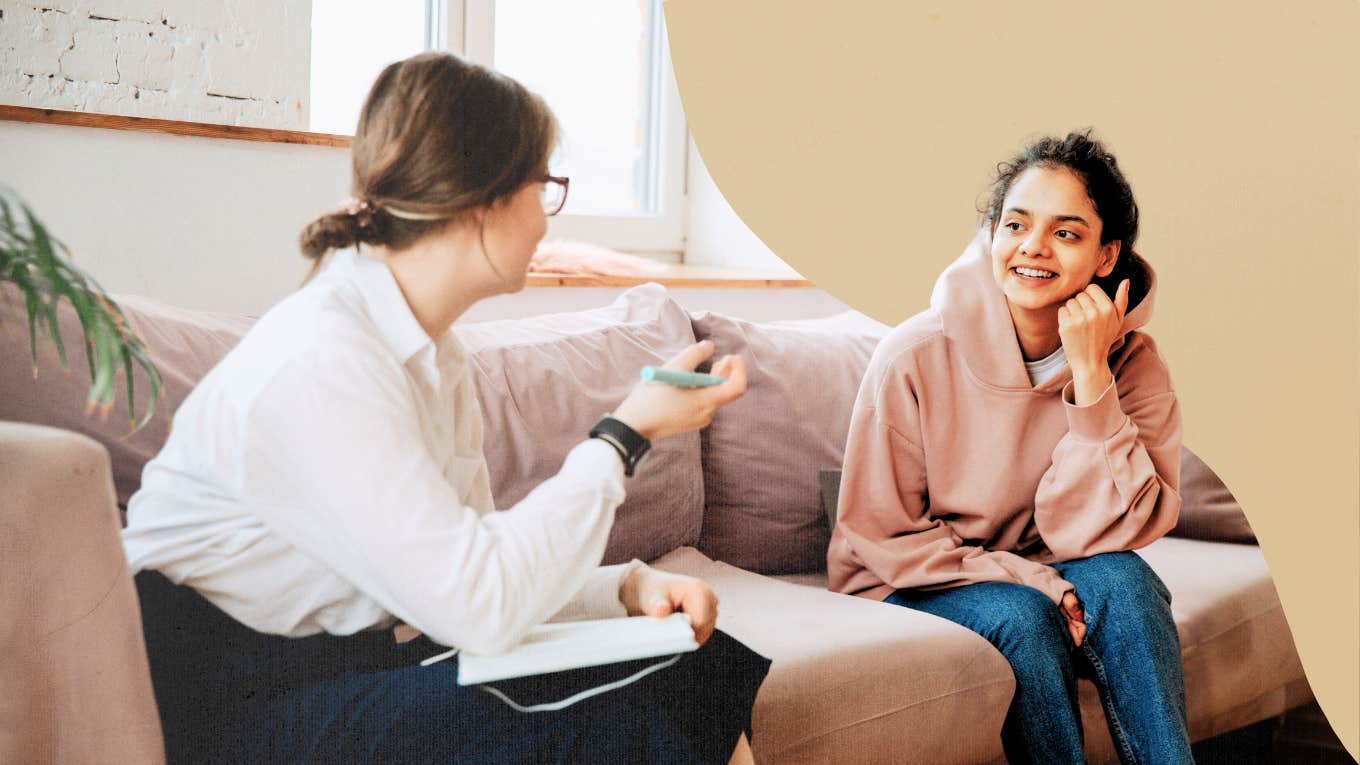 Woman feeling relieved after going to therapy 