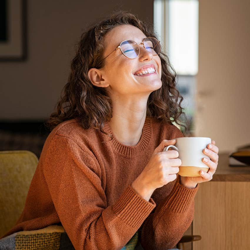 happy woman drinking coffee