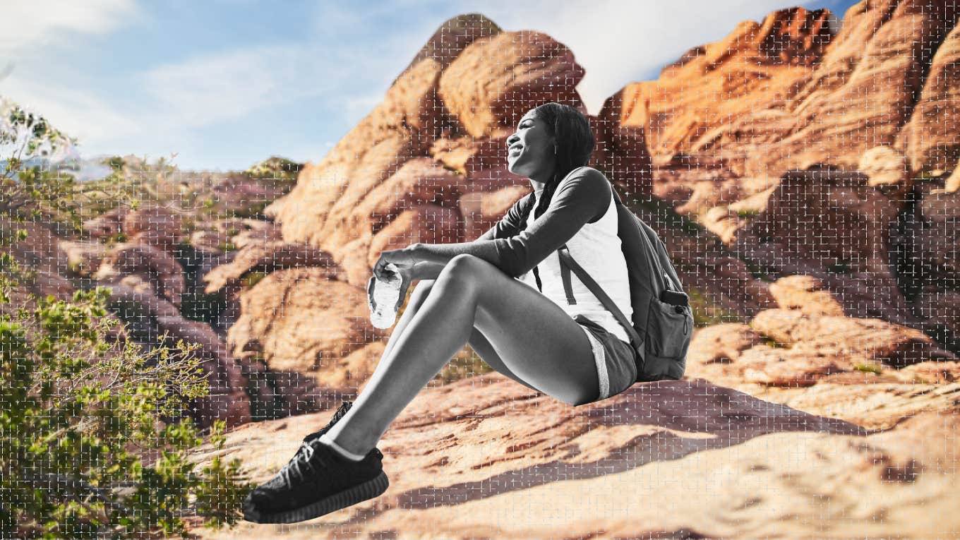 Woman going on a difficult hike 