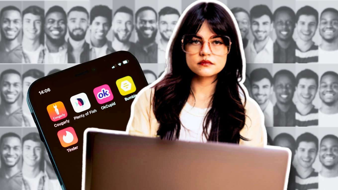 I Went on Fifty Seven First Dates Last Year unamused woman sitting on dating apps, going on 57 first dates in a year
