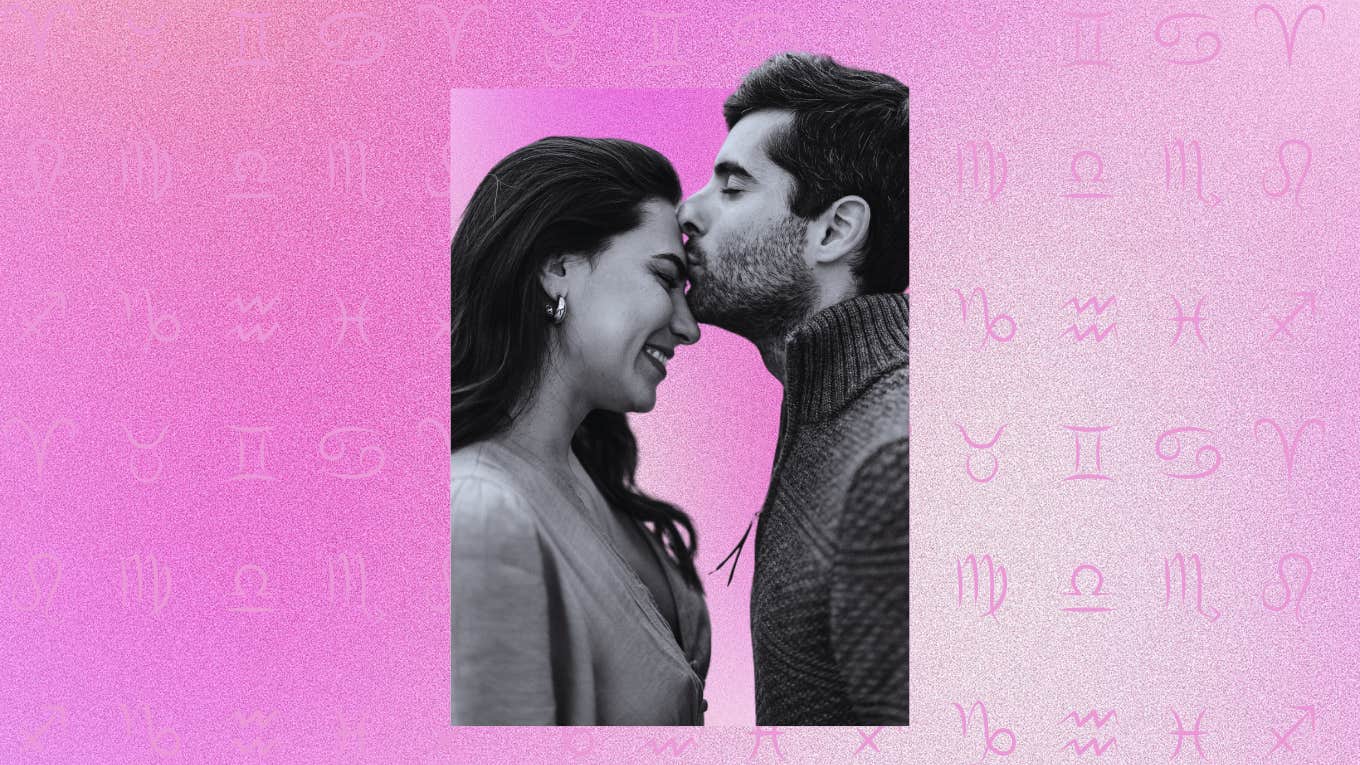 July 2024 Love Horoscopes For All Zodiac Signs couple kissing in front of zodiac signs for july 2024 love horoscopes