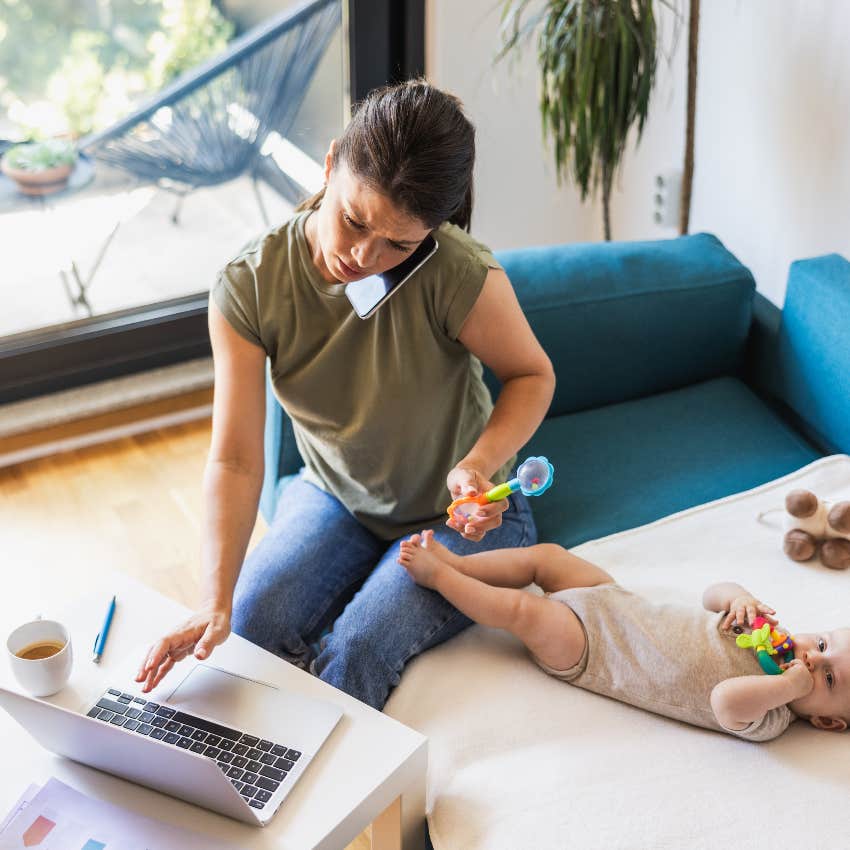 Wife and mom multitasking