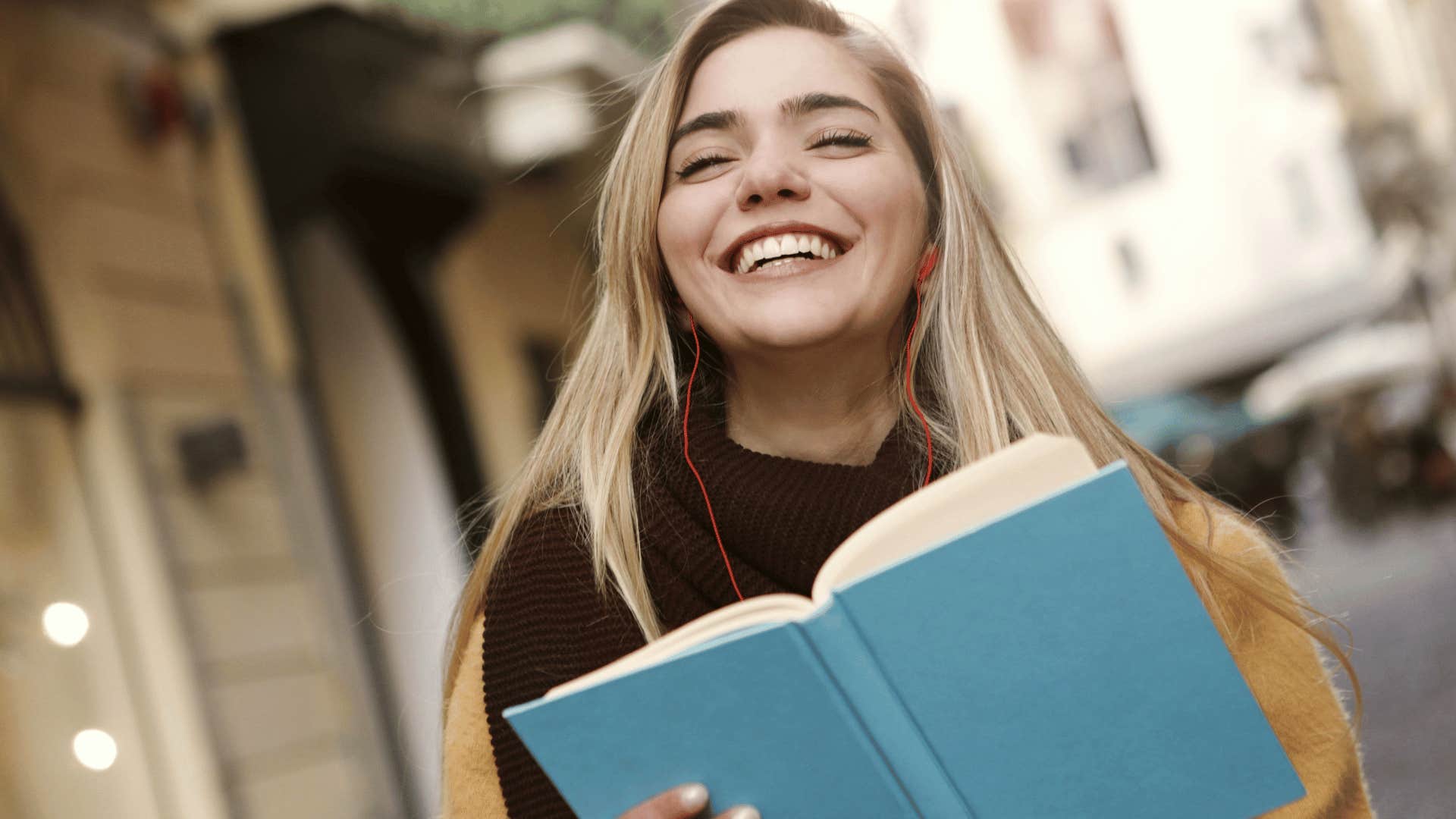 happy woman focused on new hobby