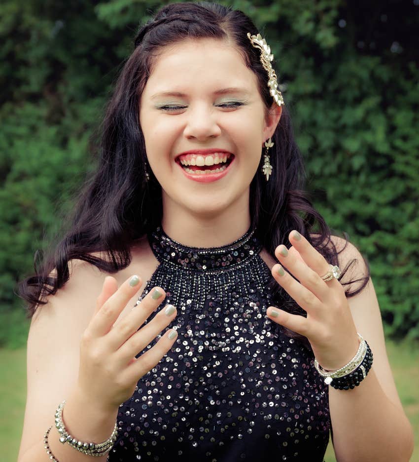 Enthusiastic woman is embracing the first stage of a relationship