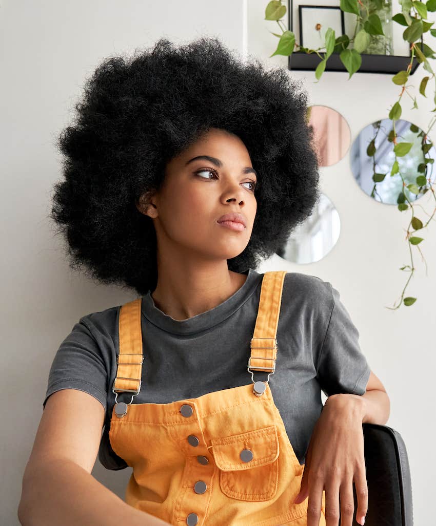 Introspective woman think about how to rewire her brain