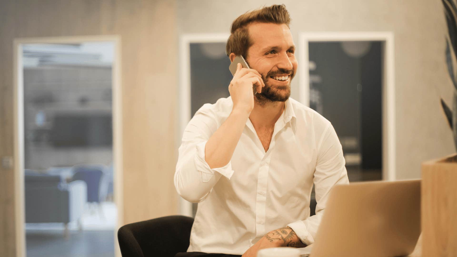 pretentious man on the phone