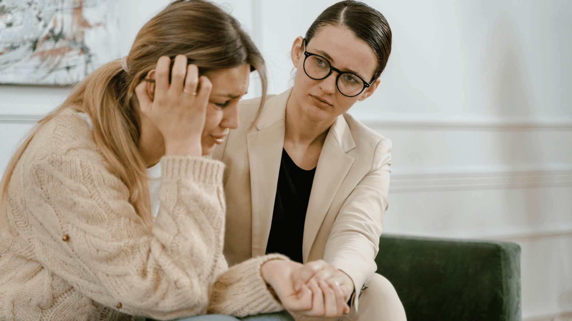 woman solving problems comforting person