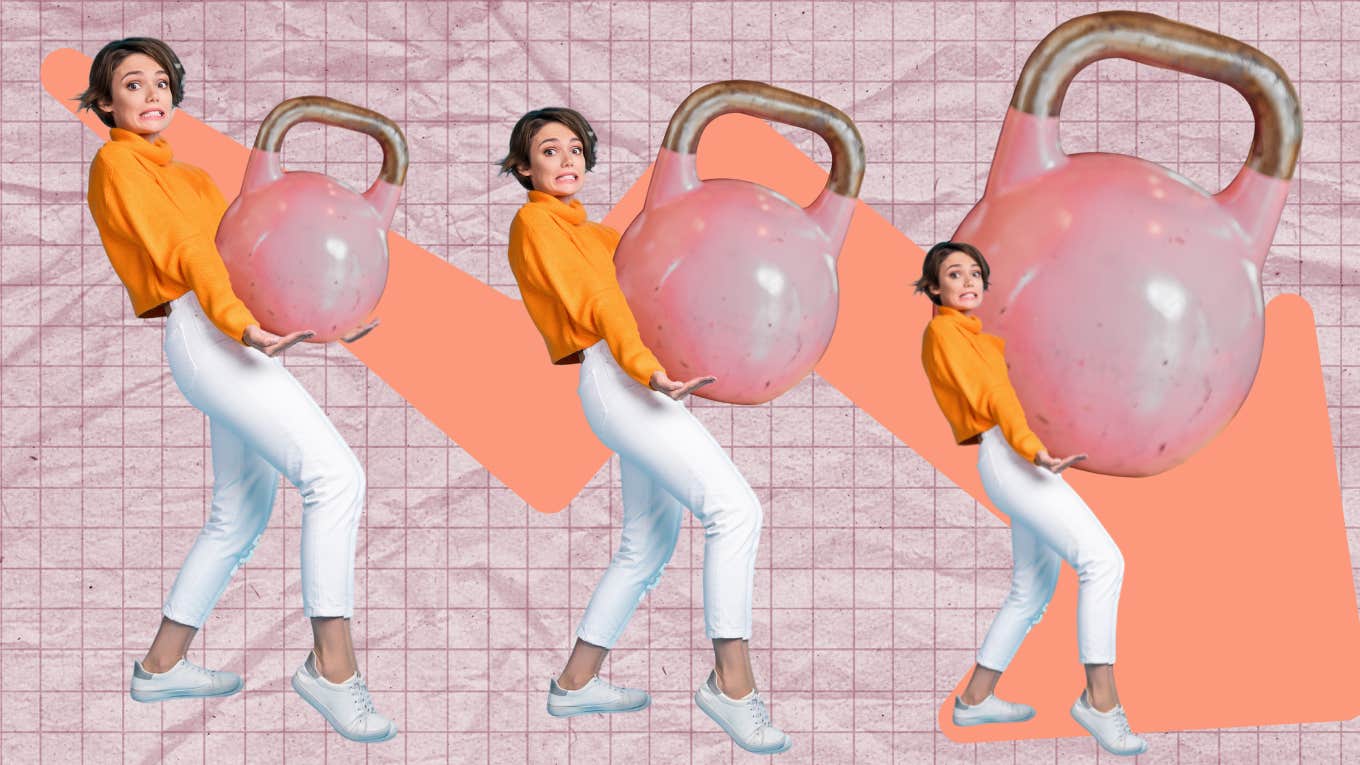 Woman struggling carrying weight