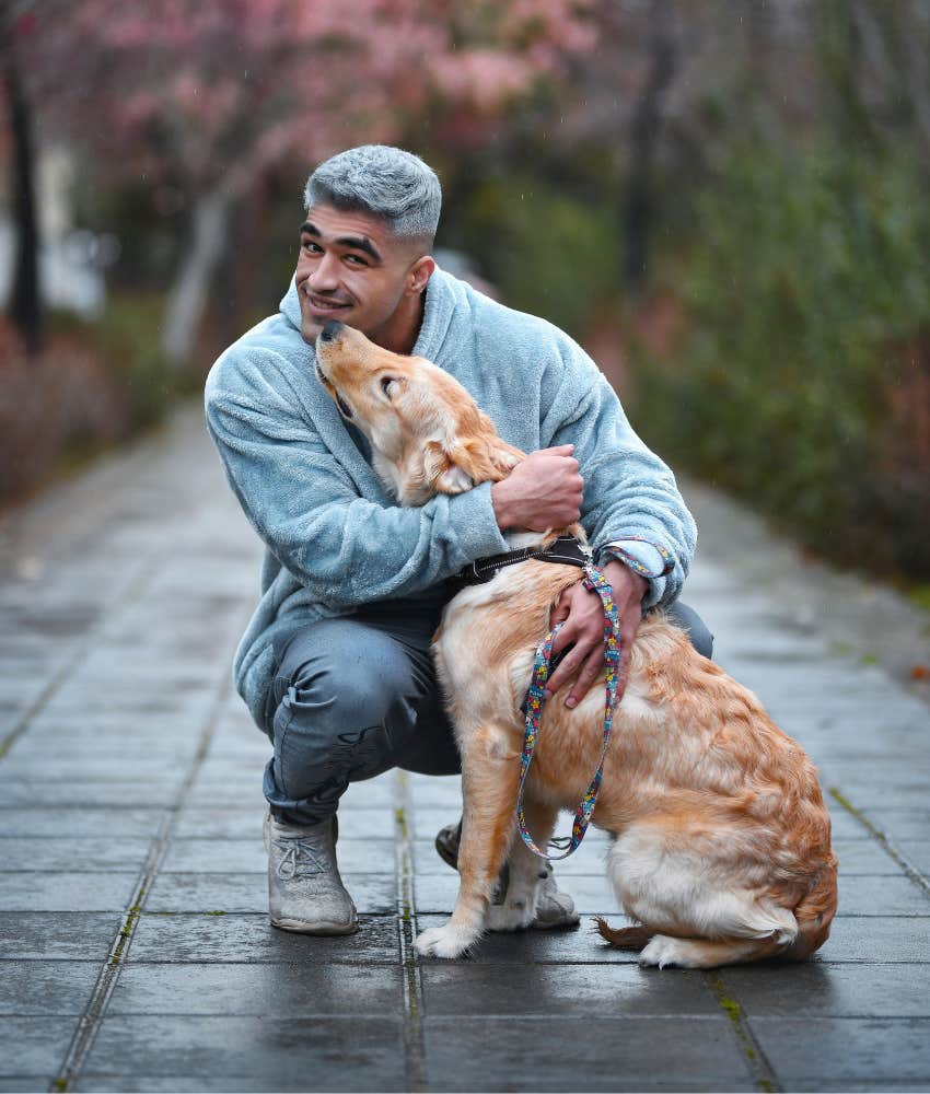 man wallking a dog
