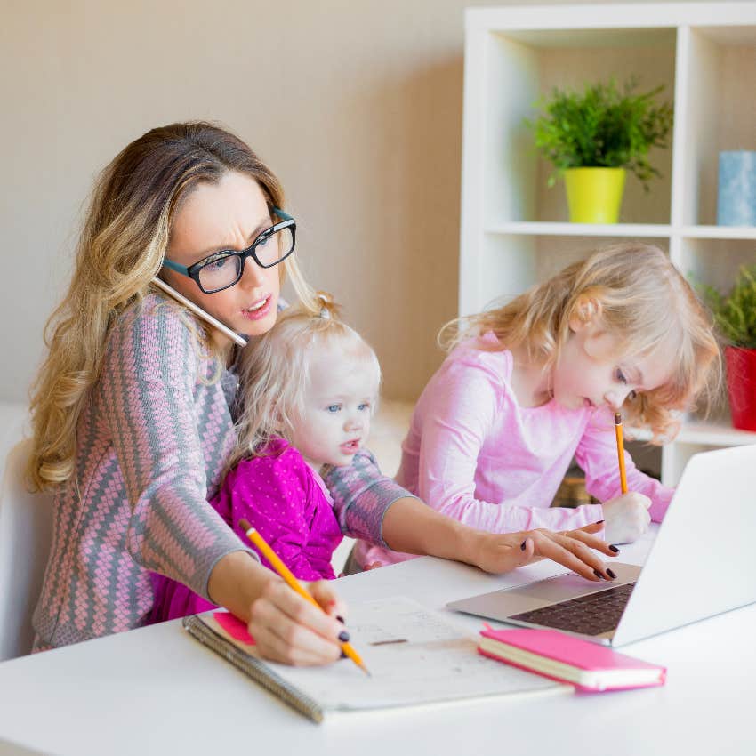 Stressed mom working from home