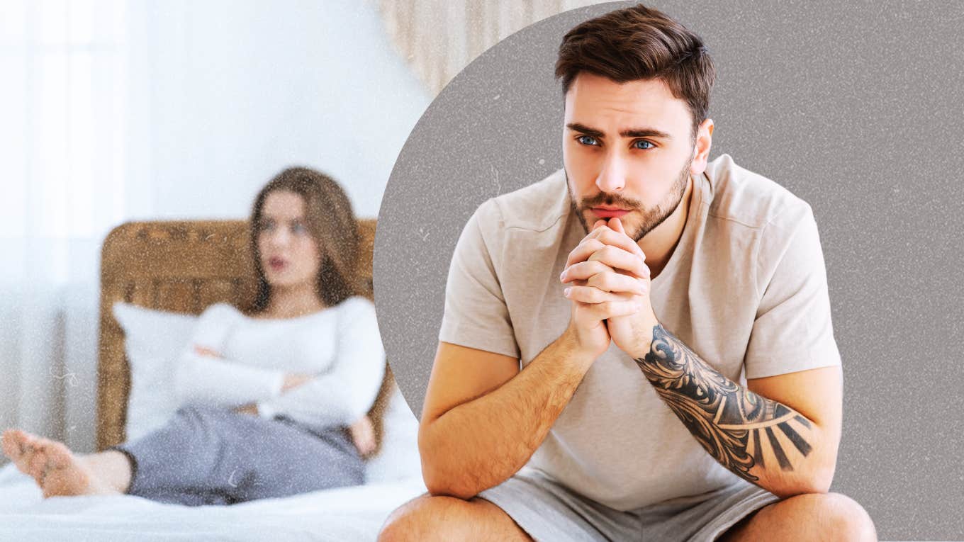 Surviving Infidelity & How To Heal A Broken Heart From A Cheating Wife Husband sitting at the edge of bed, broken heart after learning his wife is cheating