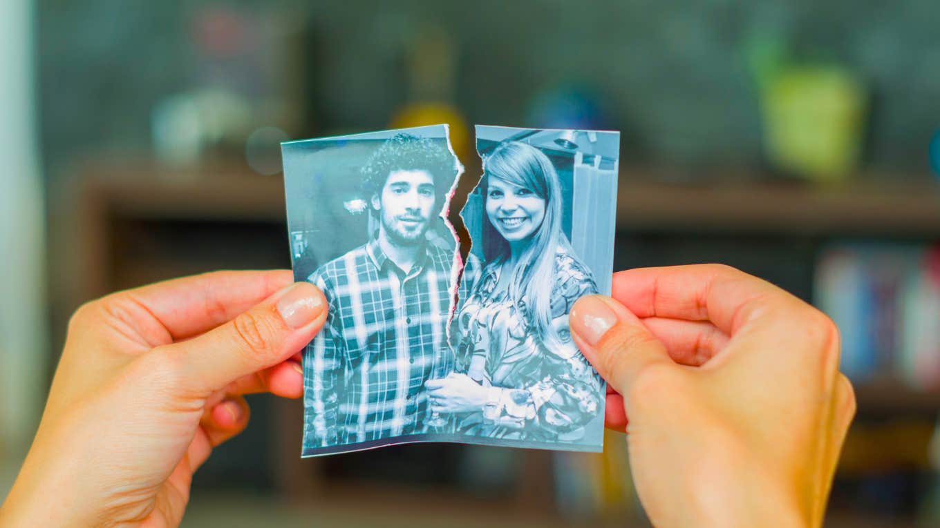 The Real Reason You Keep Going Back To Your Toxic Ex photo of exes torn in half