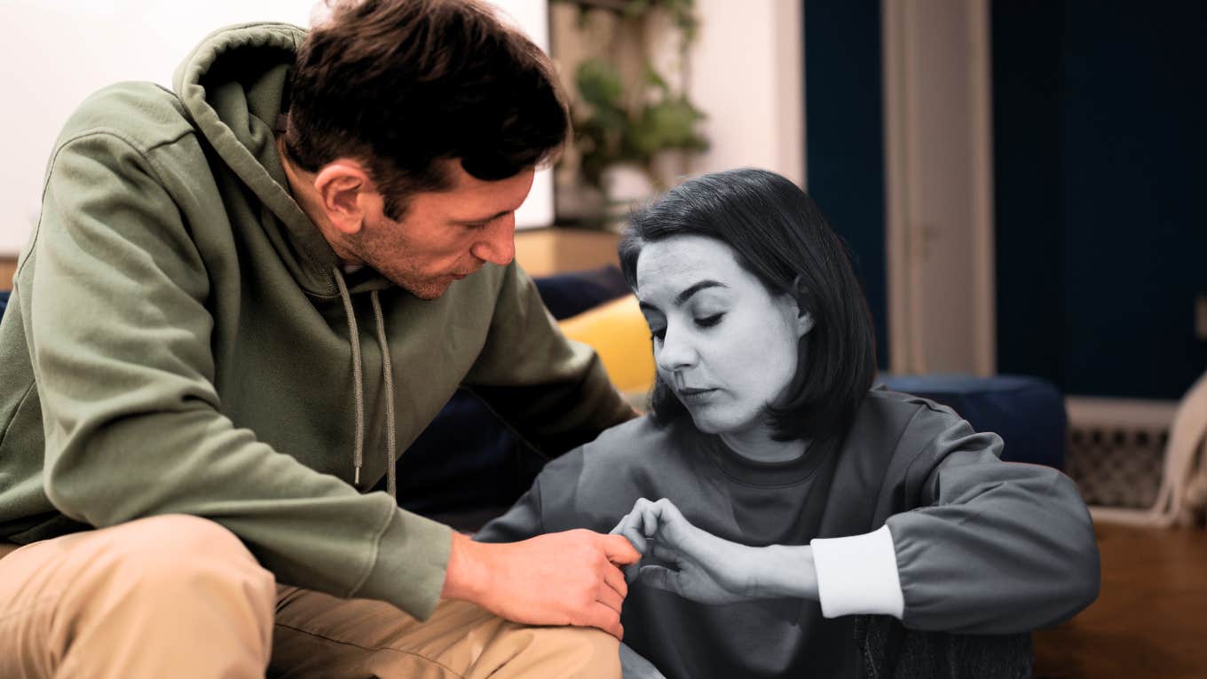 Woman recapping trauma therapy session with boyfriend at home
