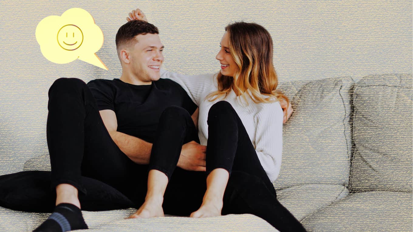 Signs Your Husband Is Happy In Your Marriage Happy married couple sitting on couch talking