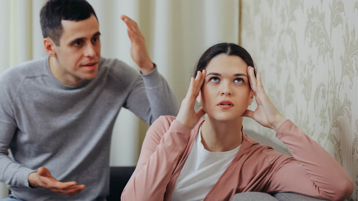 Woman Asks If She's Responsible For Her Ex-Husband's Homelessness man and woman arguing, frustrated with each other