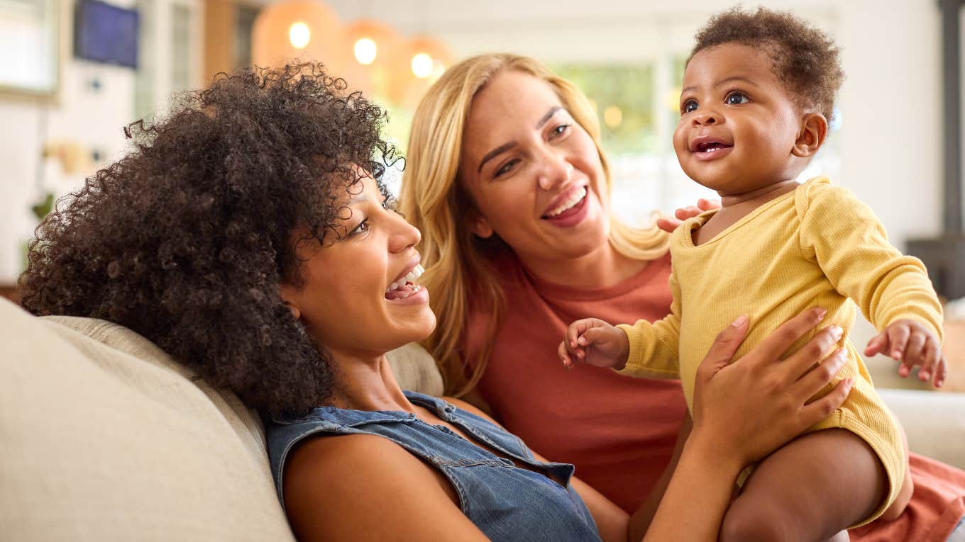 Woman Tells Her Wife She Regrets Having A Baby Despite Always Wanting To Be A Mom two moms with a baby