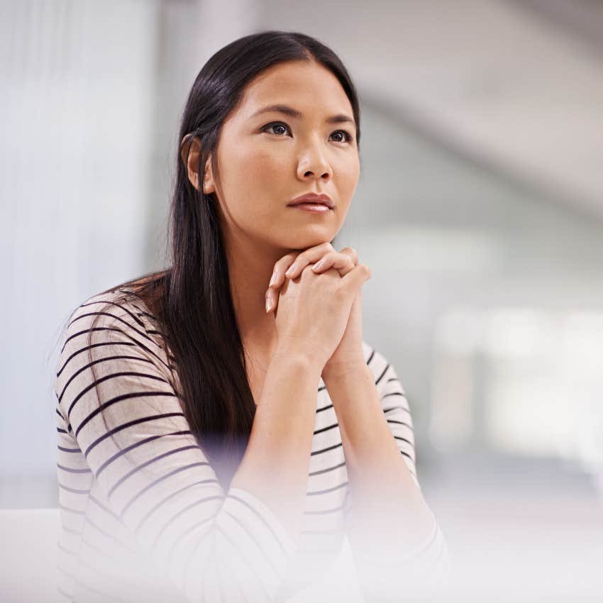 Woman sitting with her experiences