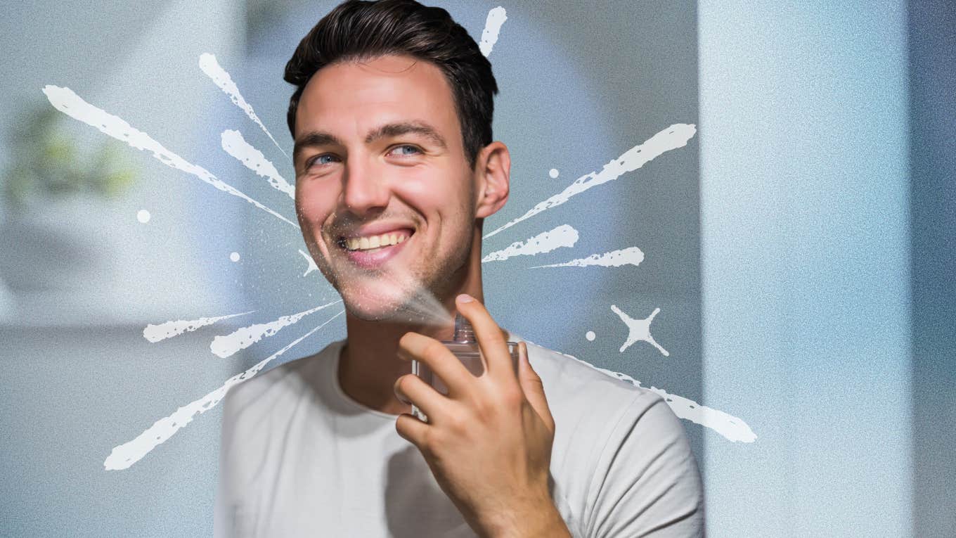 Man sprays scent on to attract women.