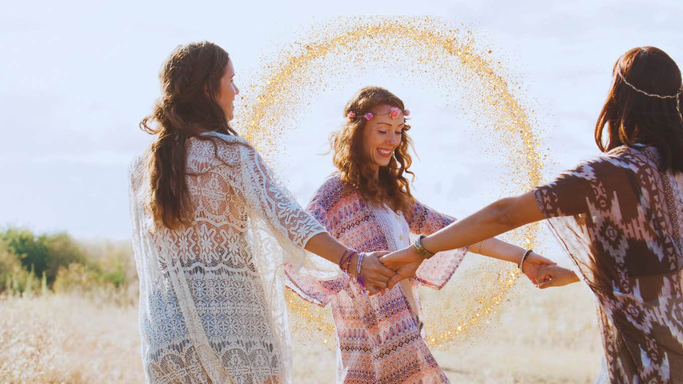 Spiritual reasons to start an ancient ritual group for women Three young women benefitting from ancient rituals in a field