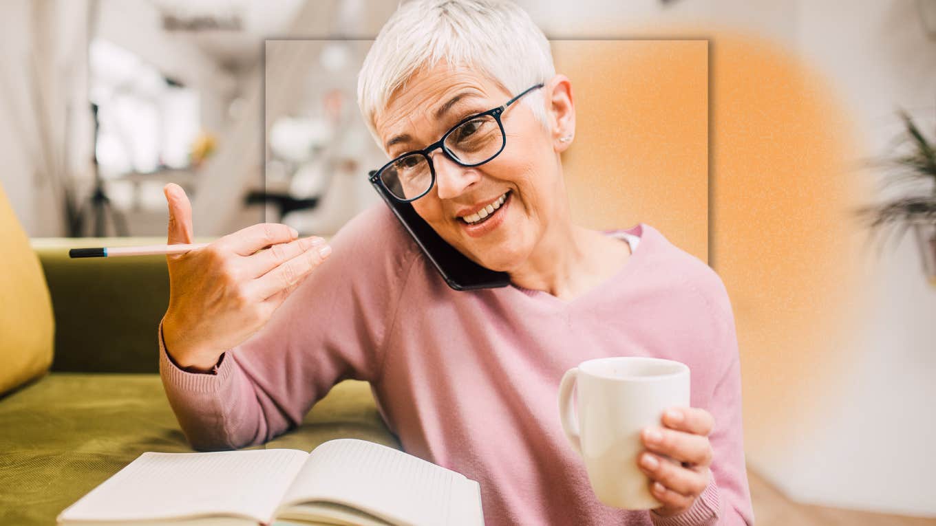 Recently divorced woman talks to her dating coach on the phone and learns the best dating tips.