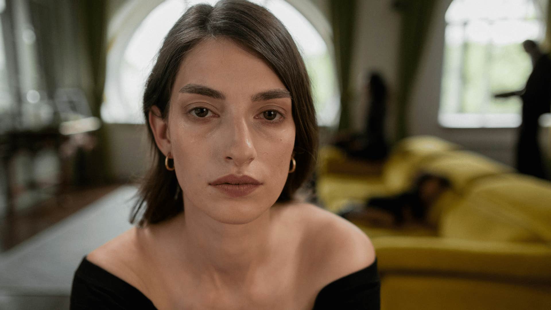 serious woman staring ahead