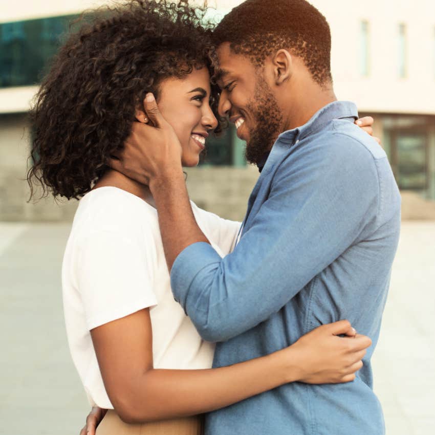 happy couple hugging