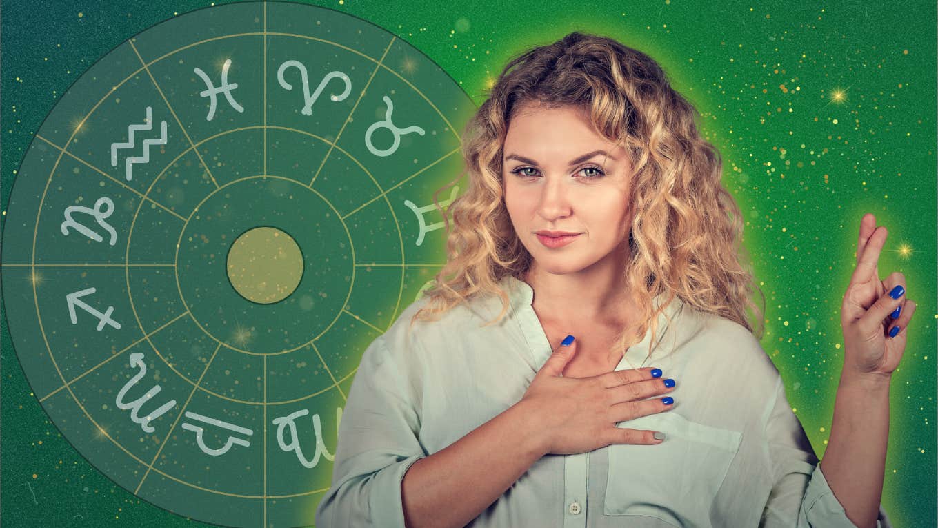 The Easiest Way To Tell When Each Zodiac Sign Is Lying lying woman with fingers crossed on zodiac background