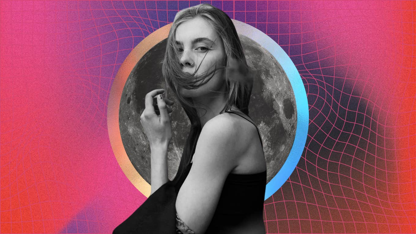woman in front of moon