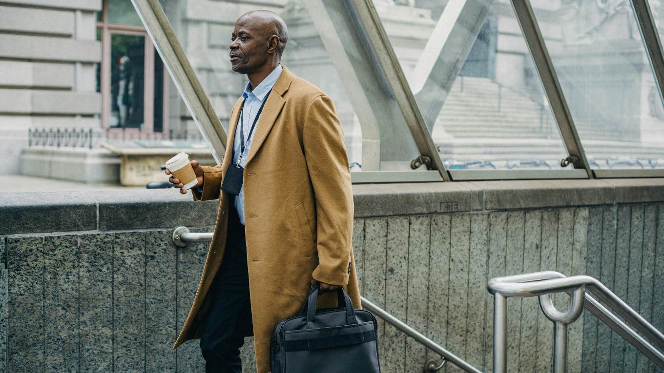 Career expert begs people to do the last amount of work for the most amount of money. Man leaving work