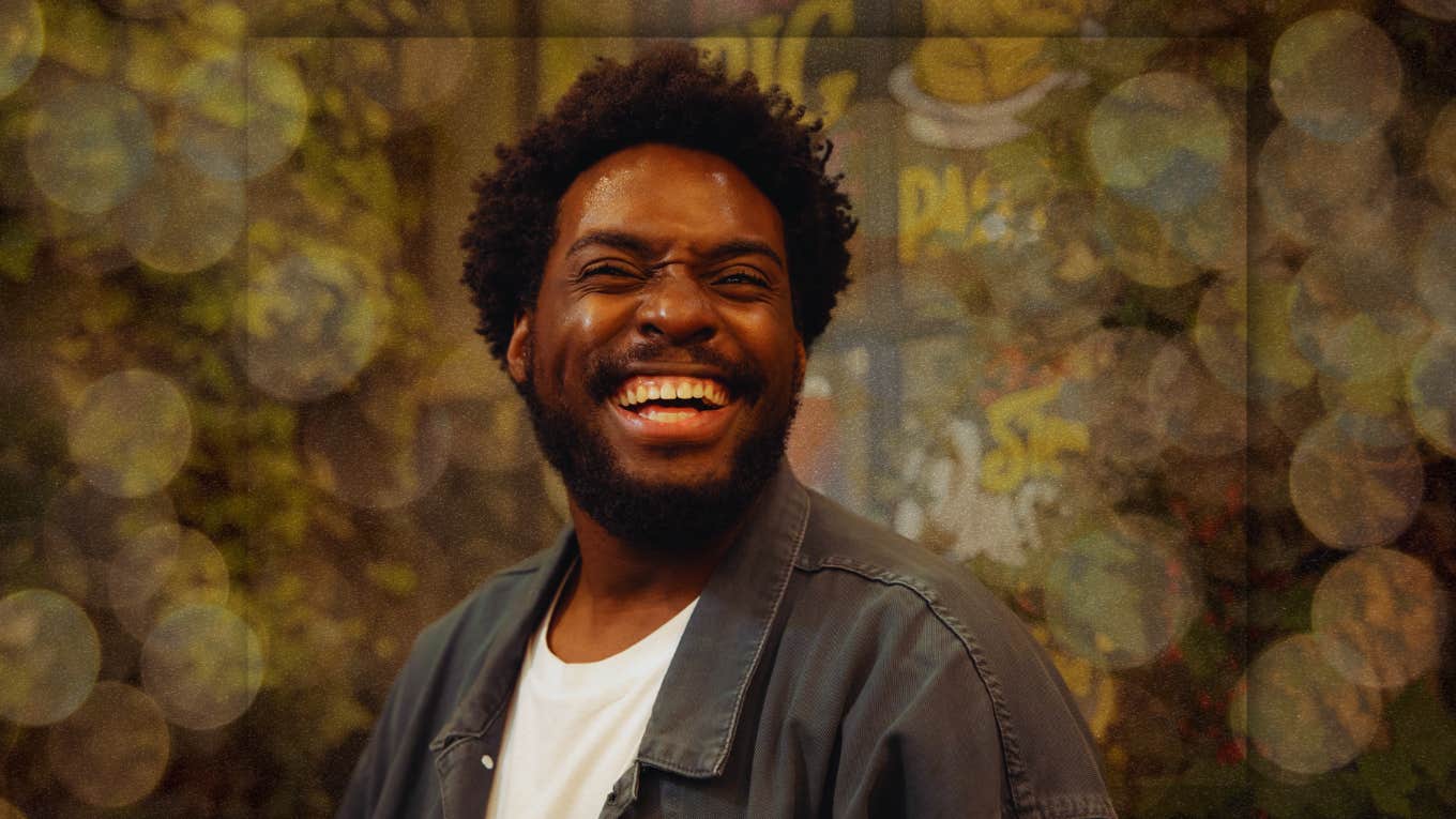 Man is smiling and absolutely obsessed.
