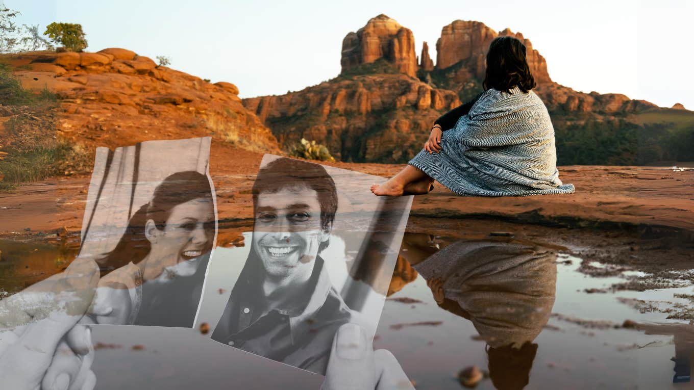 Woman taking a solo trip, first time being alone after leaving husband 
