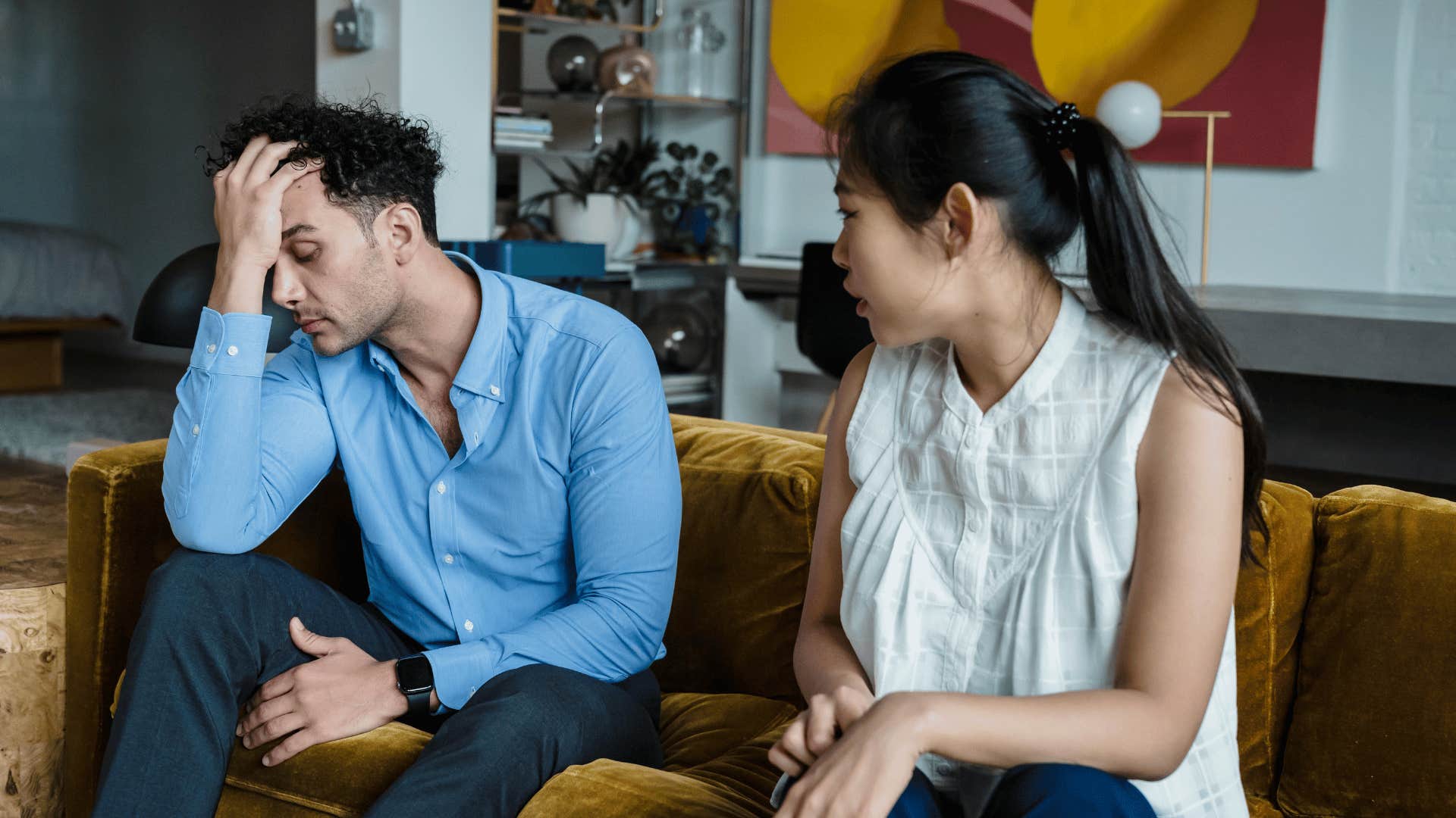 upset couple having conversation