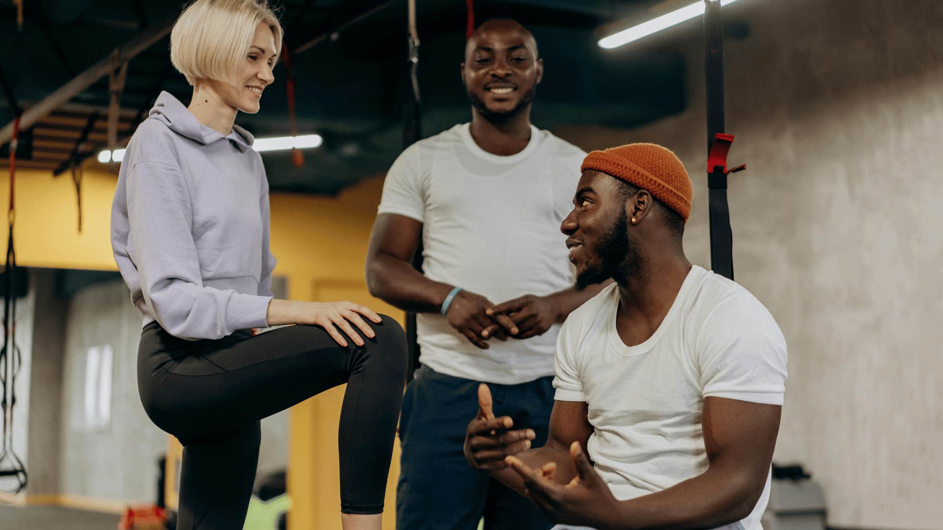 friends at the gym talking