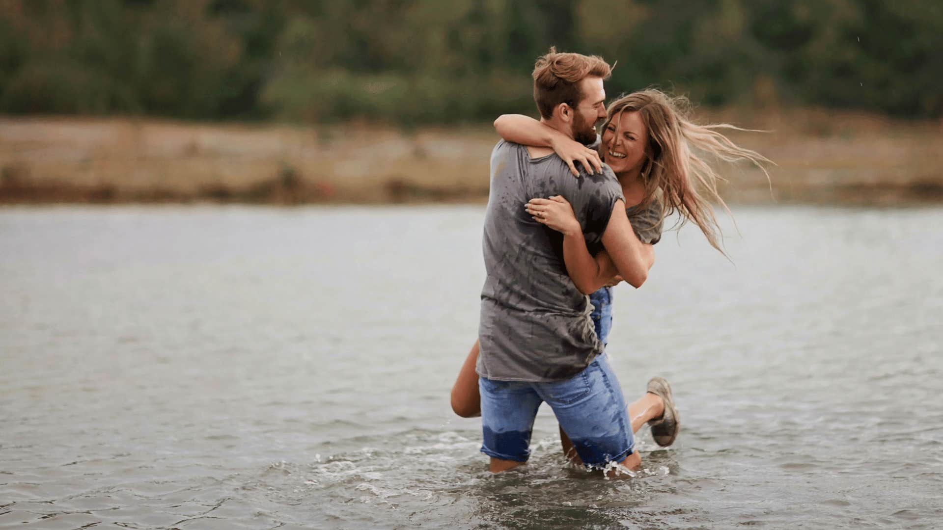 joyful couple playing around